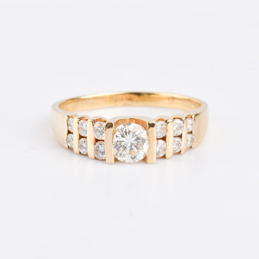 14K Channel-Set Diamond Engagement Ring, 1 CT Center Stone, Estate Jewelry, 10 1/4 US