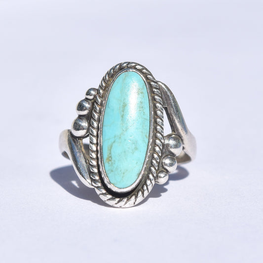Bell Sterling Silver Turquoise Ring, Pretty Blue Turquoise Ring, Native Jewelry, Size 7 US
