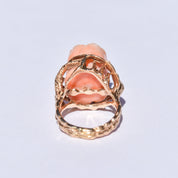 Beautiful 14K Coral Rose Ring, Carved Pink Coral Flower, Statement Ring, Size 4 US