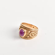 14K Gold Purple Ruby Etruscan Style Whimsical Statement Ring, Estate Jewelry, Size 6