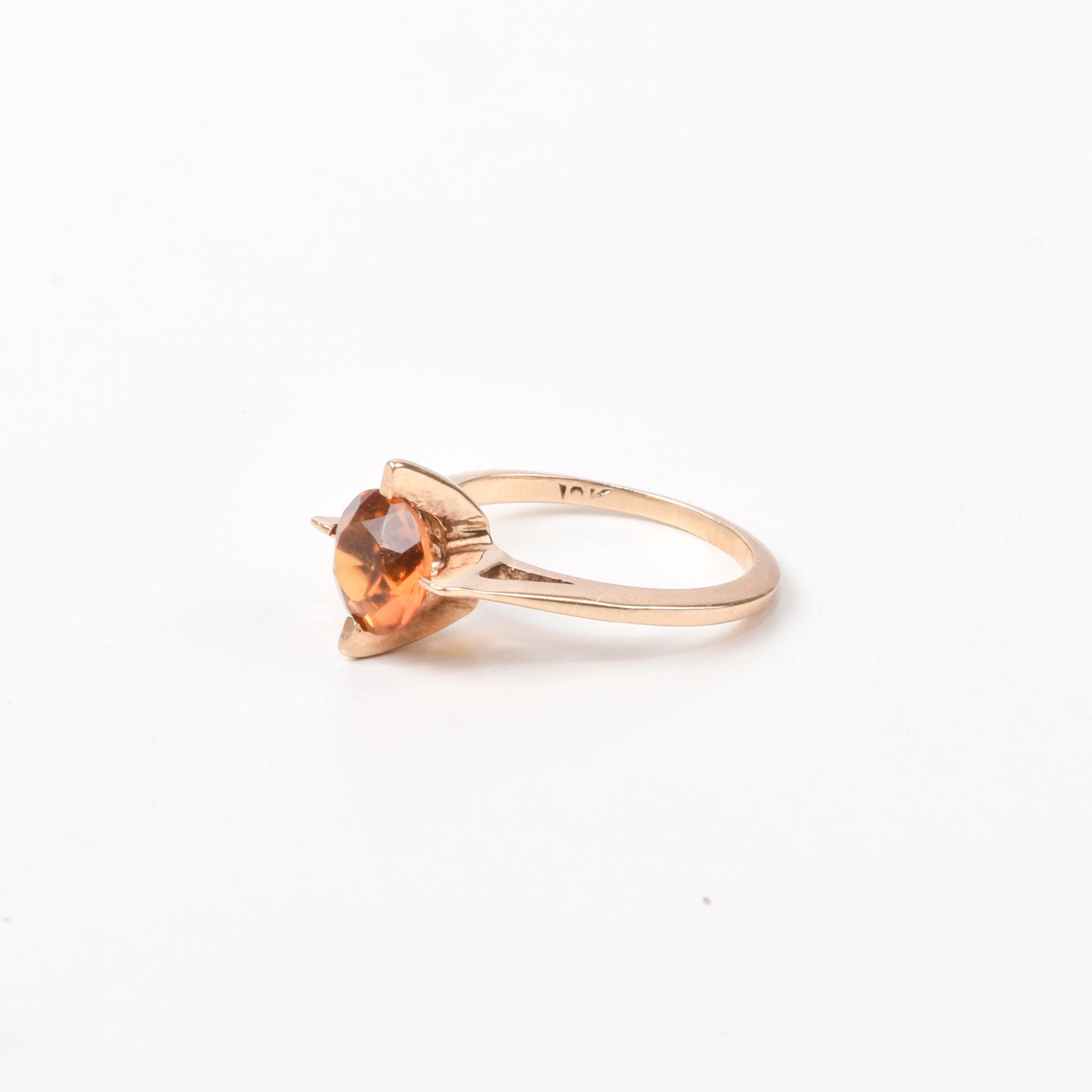 10K Gold Orange Citrine Solitaire Ring, Estate Jewelry, Size 4 1/2