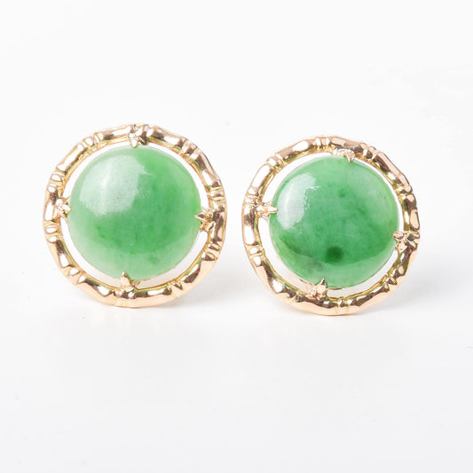 Round 14K Gold Jade Stud Earrings