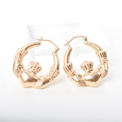 Vintage 14K Gold Claddagh Hoop Earrings