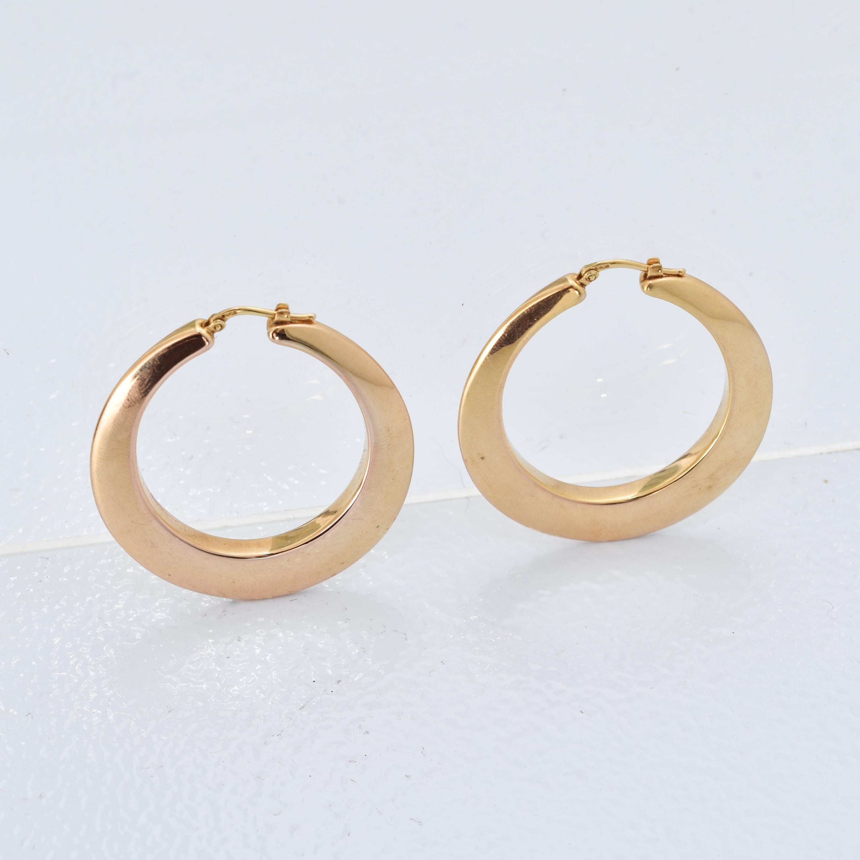 Italian 14K Yellow Gold Oval Hoop Earrings, Medium Sized Hollow Hoops, Statement Earrings, 1 7/8" L