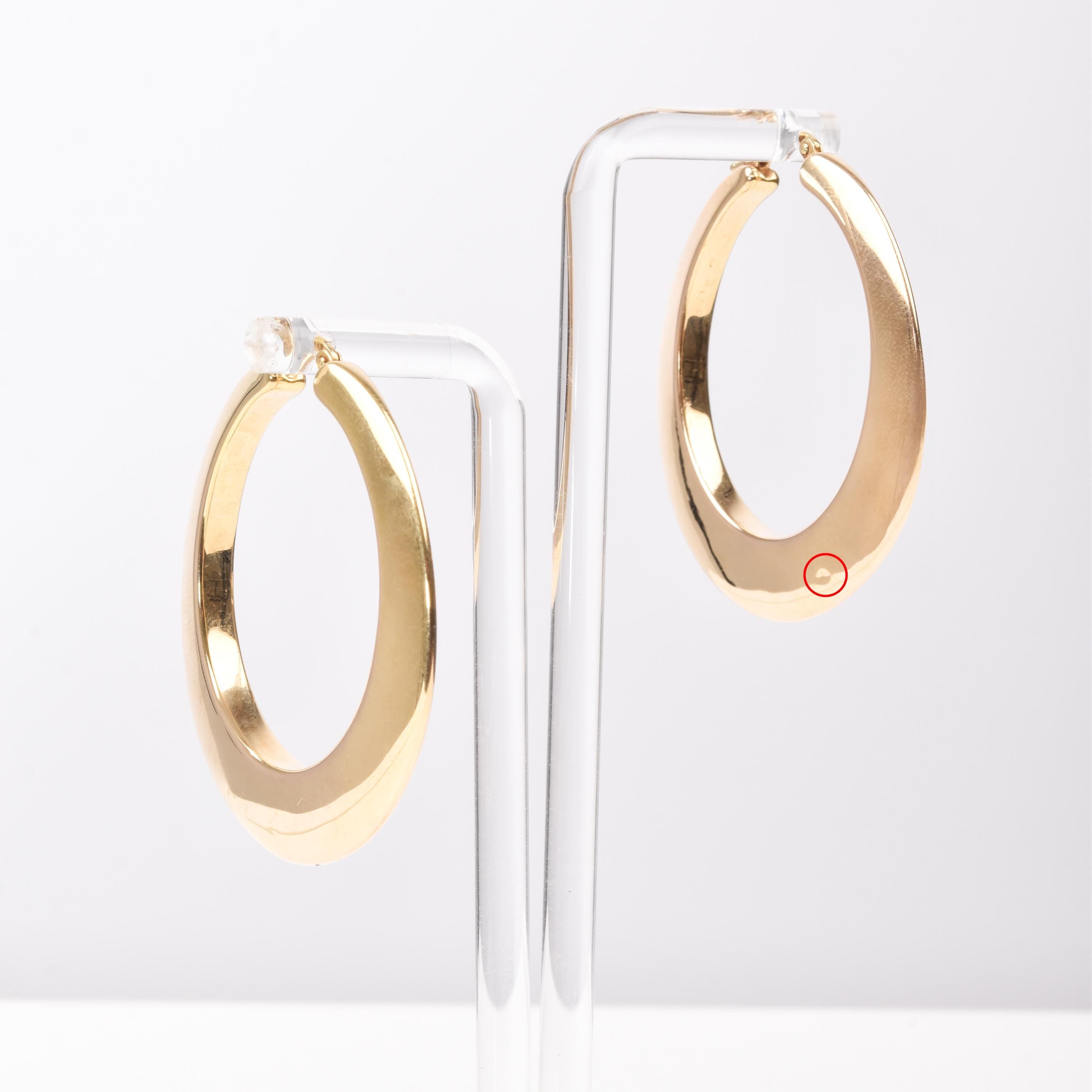 Italian 14K Yellow Gold Oval Hoop Earrings, Medium Sized Hollow Hoops, Statement Earrings, 1 7/8" L