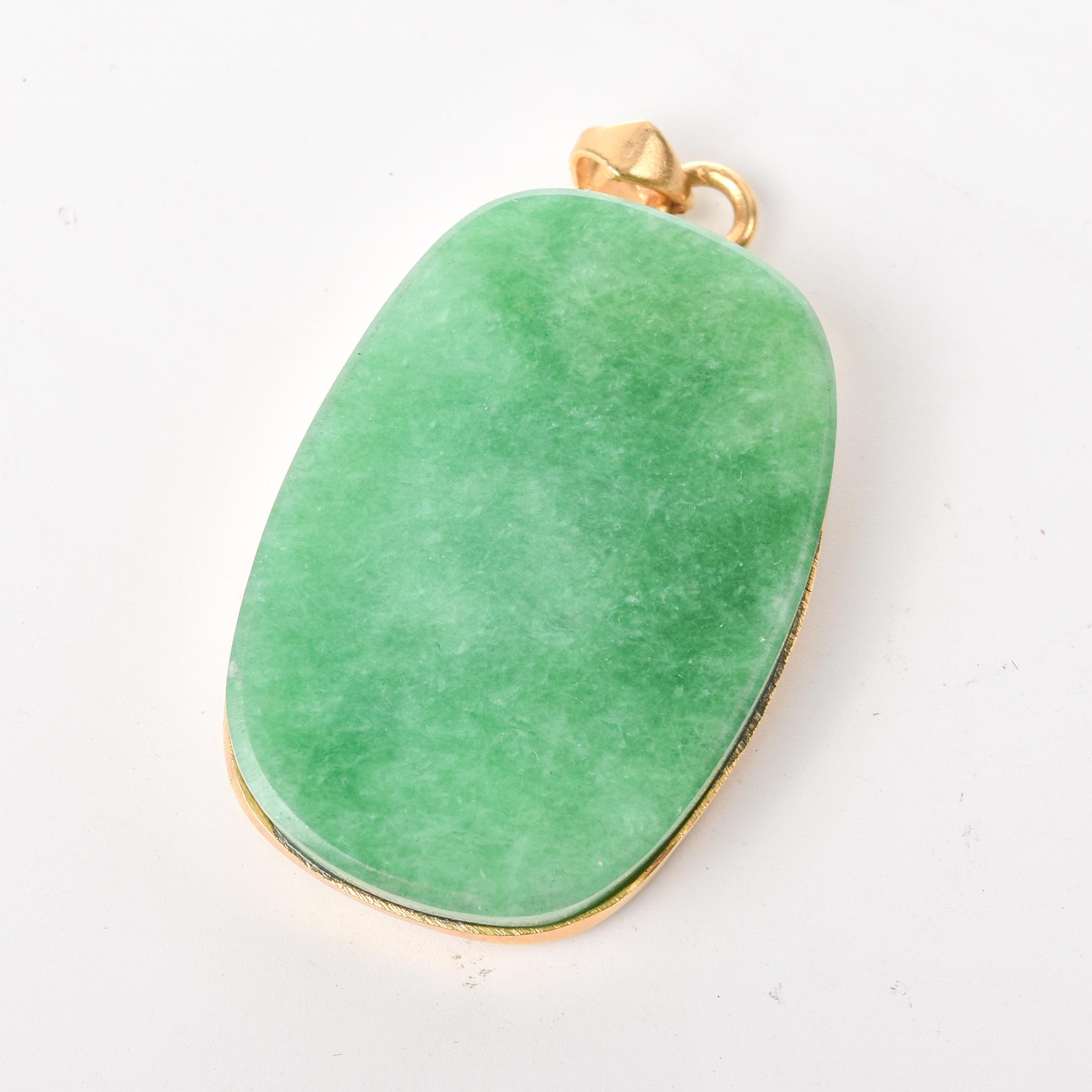 10K Gold Plated Jade Pendant with Swan Carved Overlay