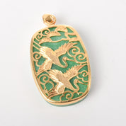 10K Gold Plated Jade Pendant with Swan Carved Overlay