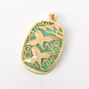 10K Gold Plated Jade Pendant with Swan Carved Overlay