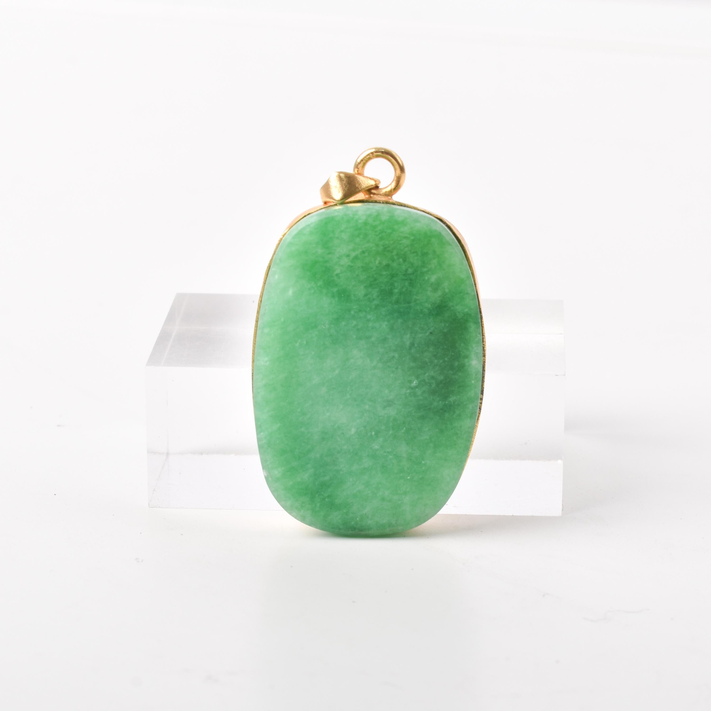 10K Gold Plated Jade Pendant with Swan Carved Overlay