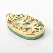 10K Gold Plated Jade Pendant with Swan Carved Overlay