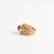 14K Gold Purple Ruby Etruscan Style Whimsical Statement Ring, Estate Jewelry, Size 6