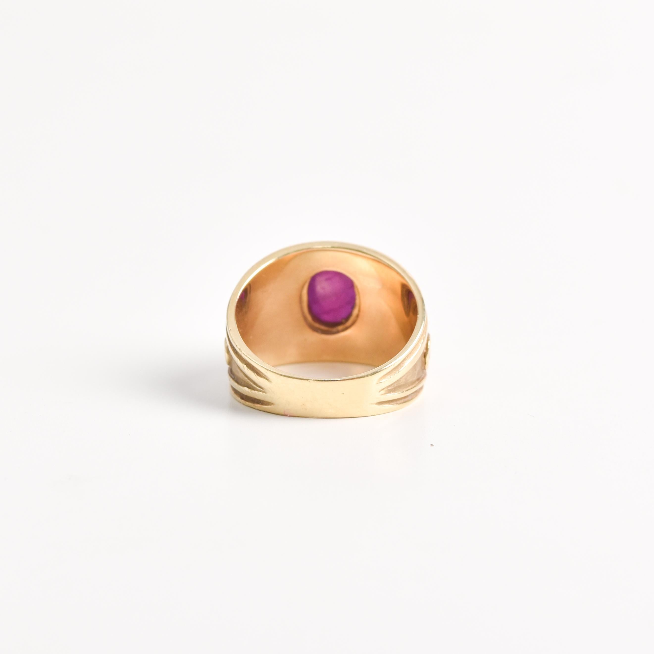 14K Gold Purple Ruby Etruscan Style Whimsical Statement Ring, Estate Jewelry, Size 6