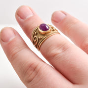 14K Gold Purple Ruby Etruscan Style Whimsical Statement Ring, Estate Jewelry, Size 6