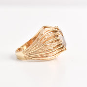 Estate 14K Oval Smokey Quarts/Topaz Gold Organic Tree Branch Statement Cocktail Ring, Brutalist Jewelry, Size 6 1/2