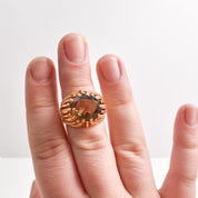 Estate 14K Oval Smokey Quarts/Topaz Gold Organic Tree Branch Statement Cocktail Ring, Brutalist Jewelry, Size 6 1/2