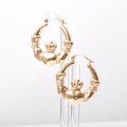 Vintage 14K Gold Claddagh Hoop Earrings