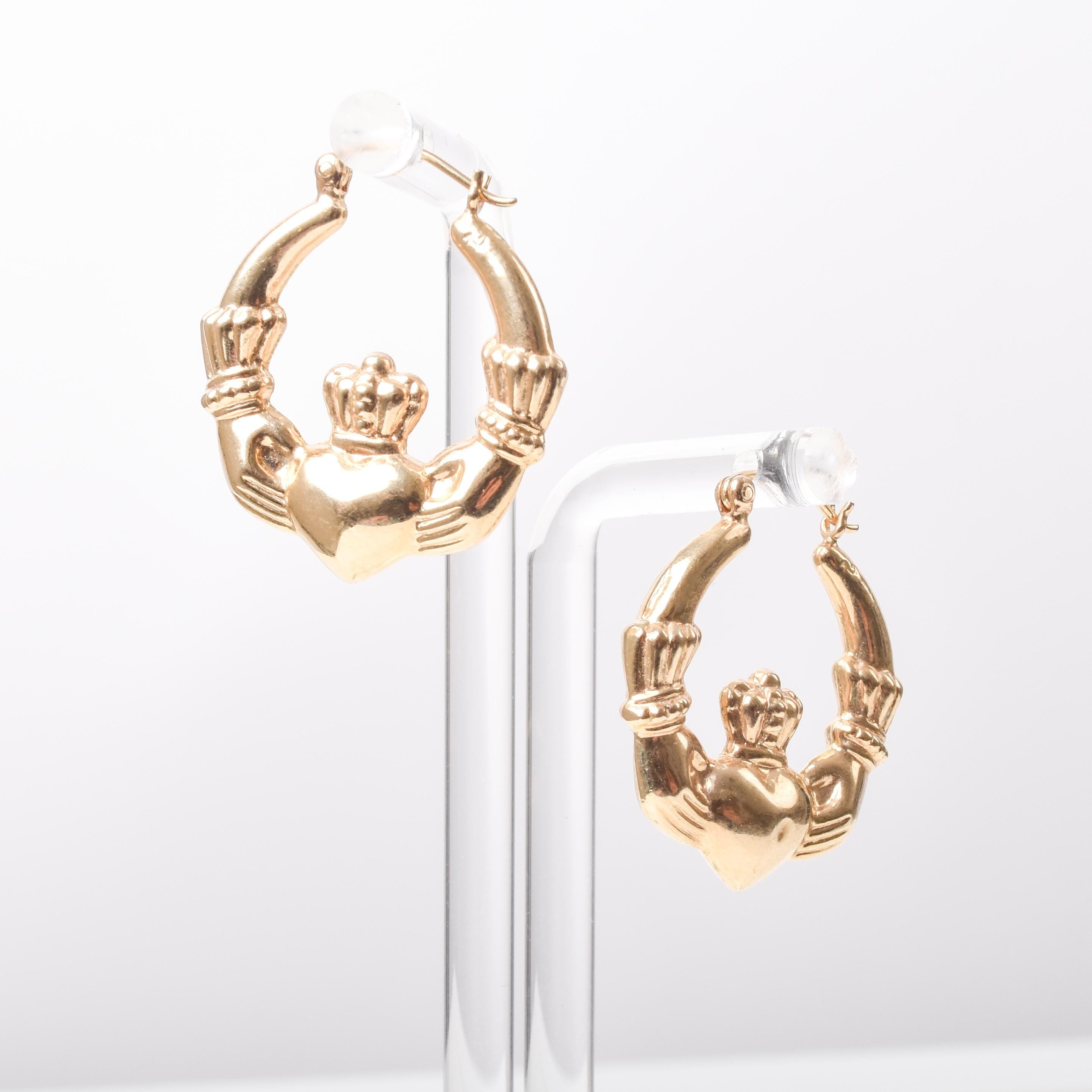 Vintage 14K Gold Claddagh Hoop Earrings