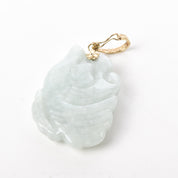 14K Gold Carved White Jade Fish Pendant