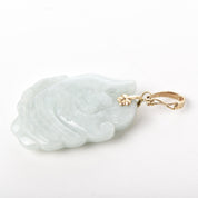 14K Gold Carved White Jade Fish Pendant