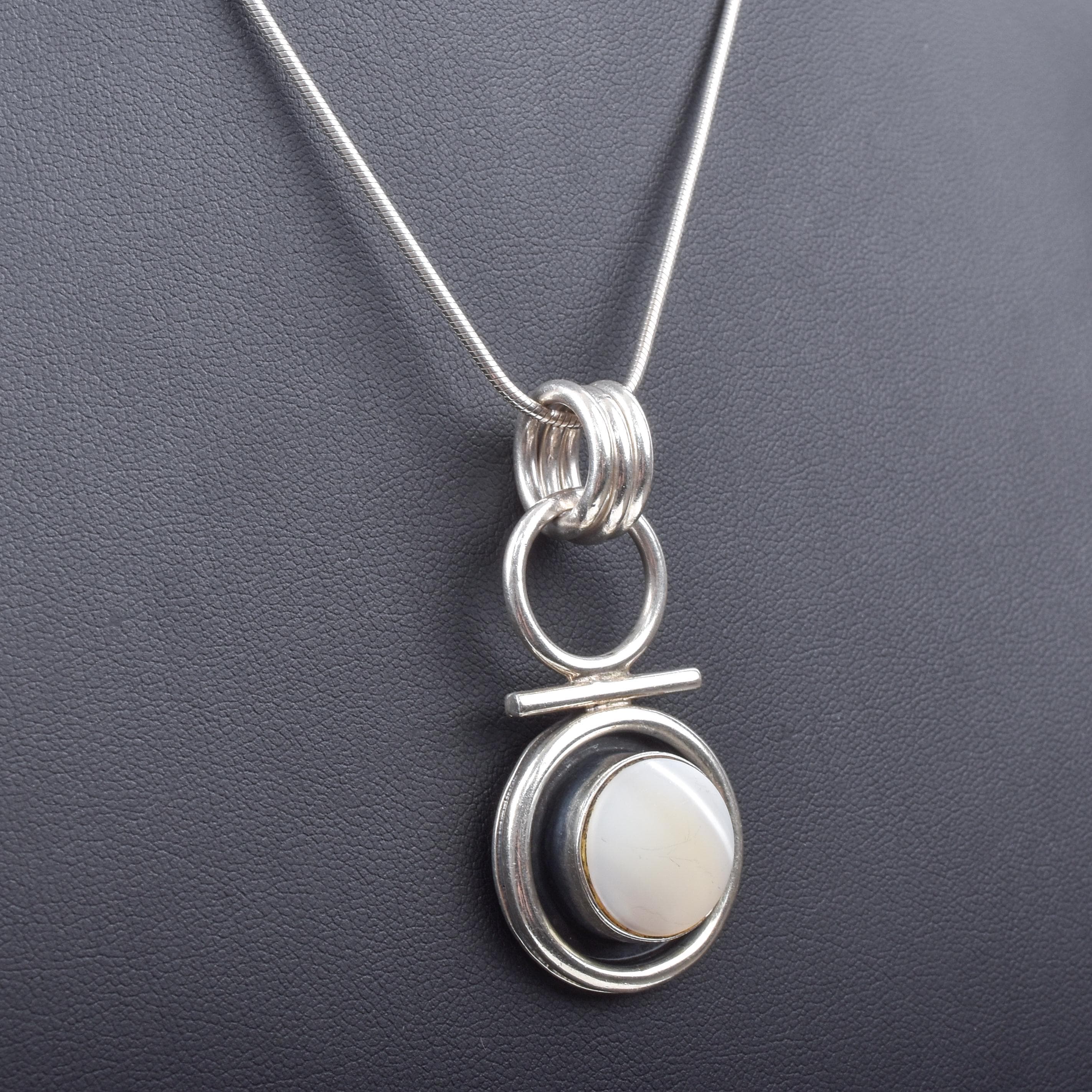 Modernist Mother of Pearl Sterling Silver Pendant