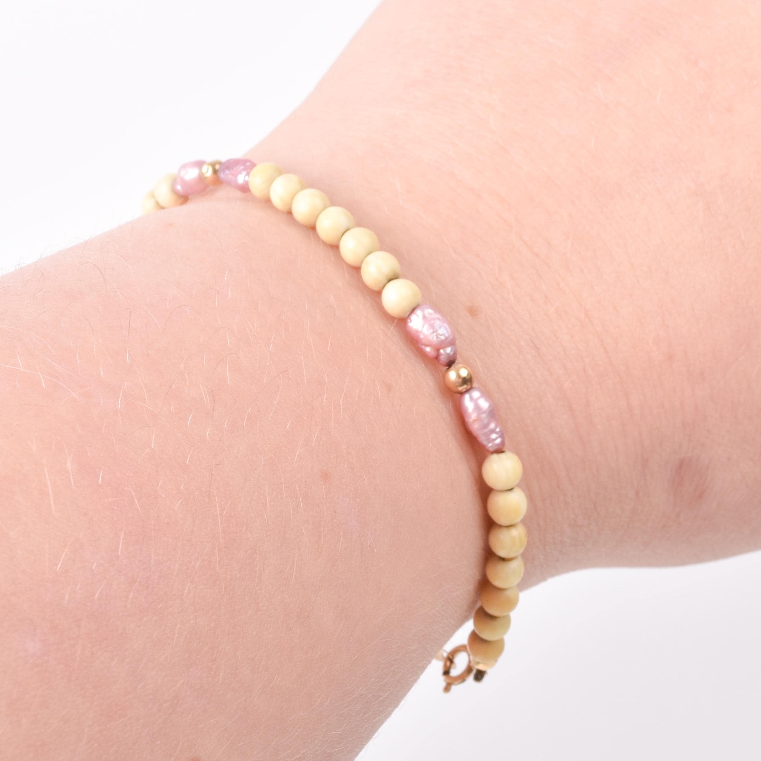 White Onyx Beaded Bracelet with 14K Gold Beads and Pink Freshwater Pearls