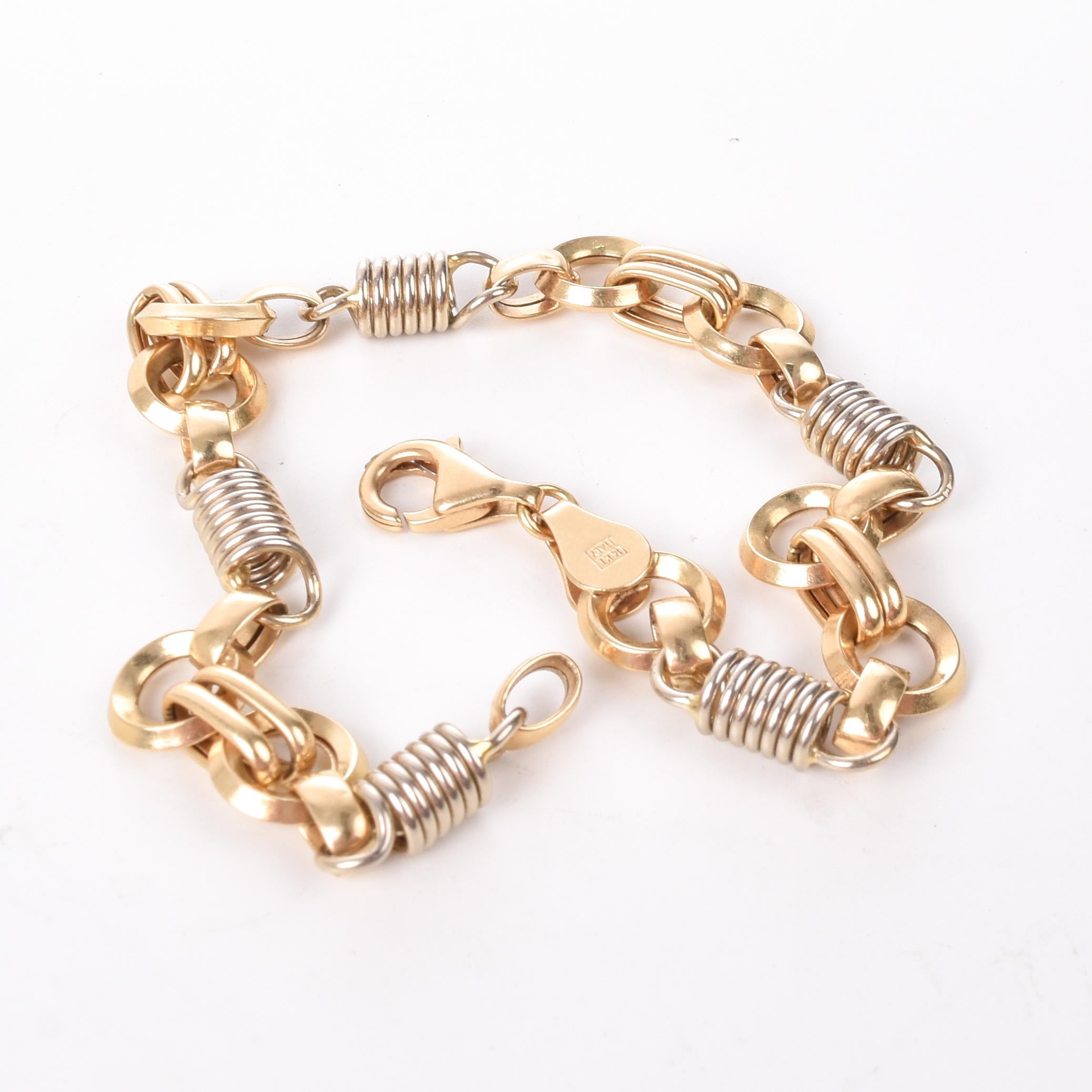 14K Two Tone Gold Unique Spring Chain Link Bracelet