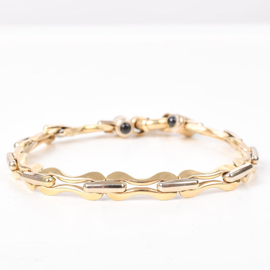 14K Italian Two-Tone Gold Bracelet with Black Onyx Spring Clasp