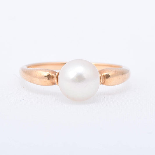 14K Gold Pearl Solitaire Ring