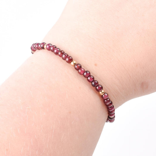 Vintage Natural Garnet Beaded Bracelet with 14K Gold Beads