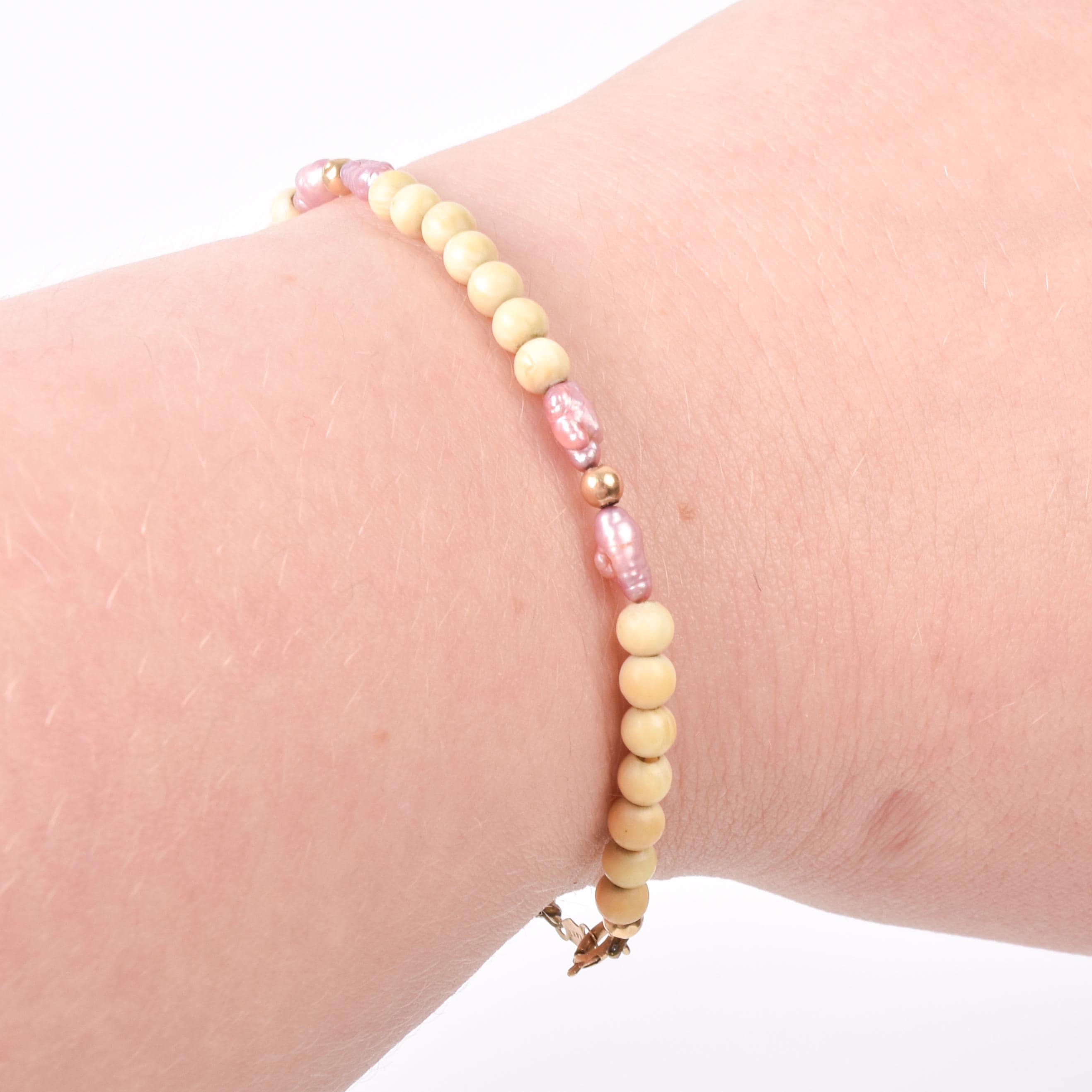 White Onyx Beaded Bracelet with 14K Gold Beads and Pink Freshwater Pearls