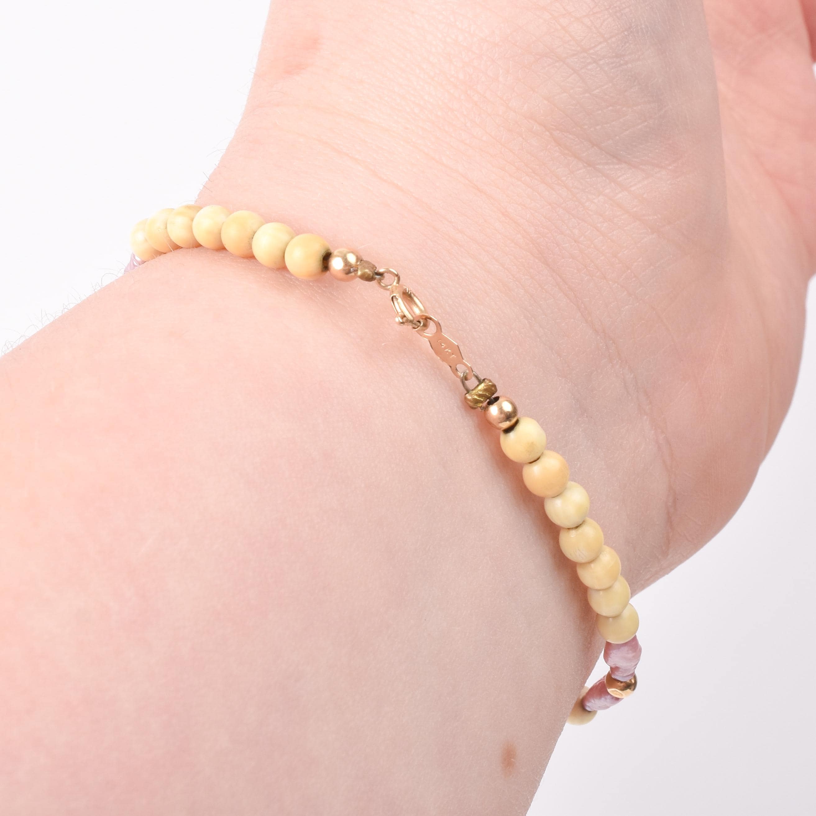 White Onyx Beaded Bracelet with 14K Gold Beads and Pink Freshwater Pearls