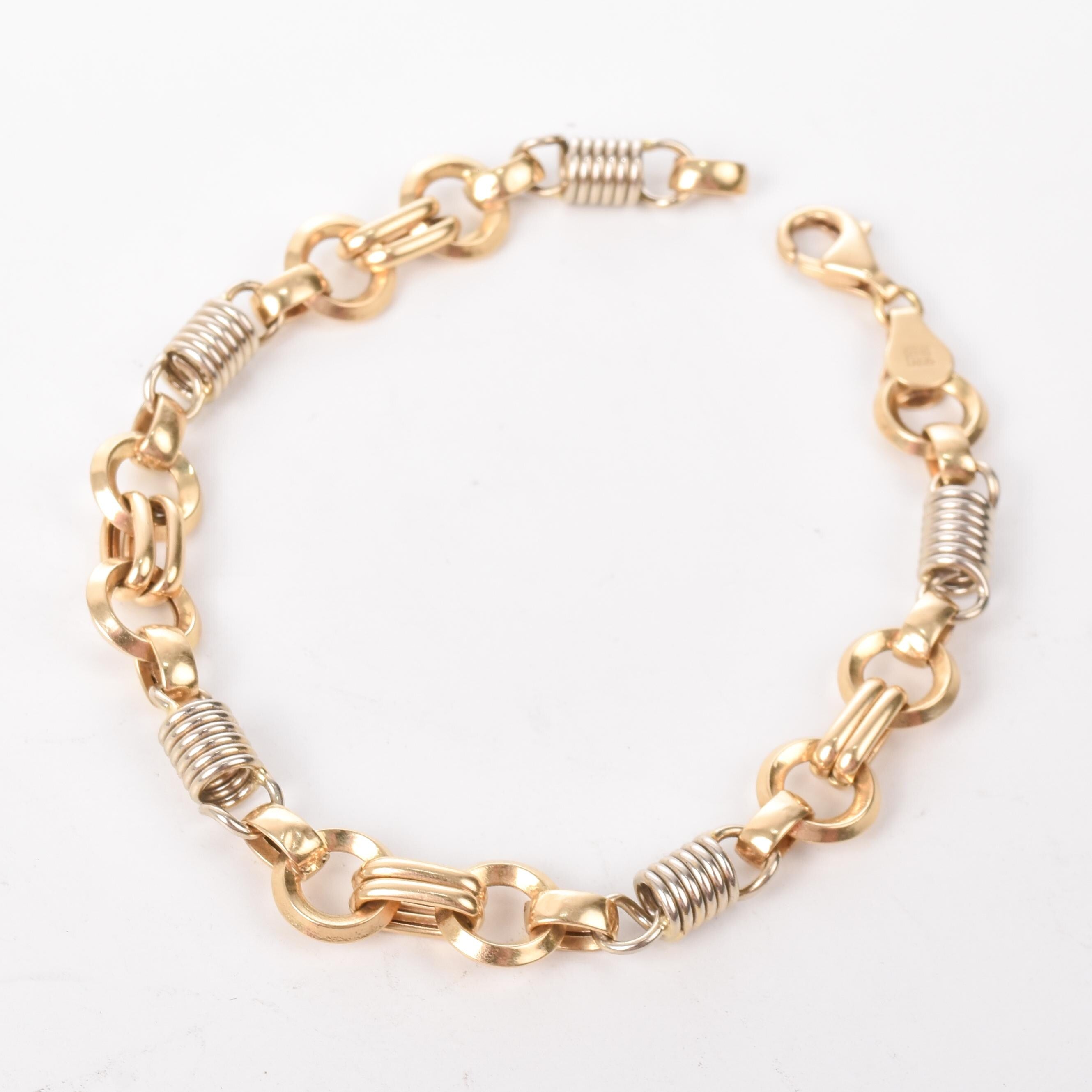 14K Two Tone Gold Unique Spring Chain Link Bracelet