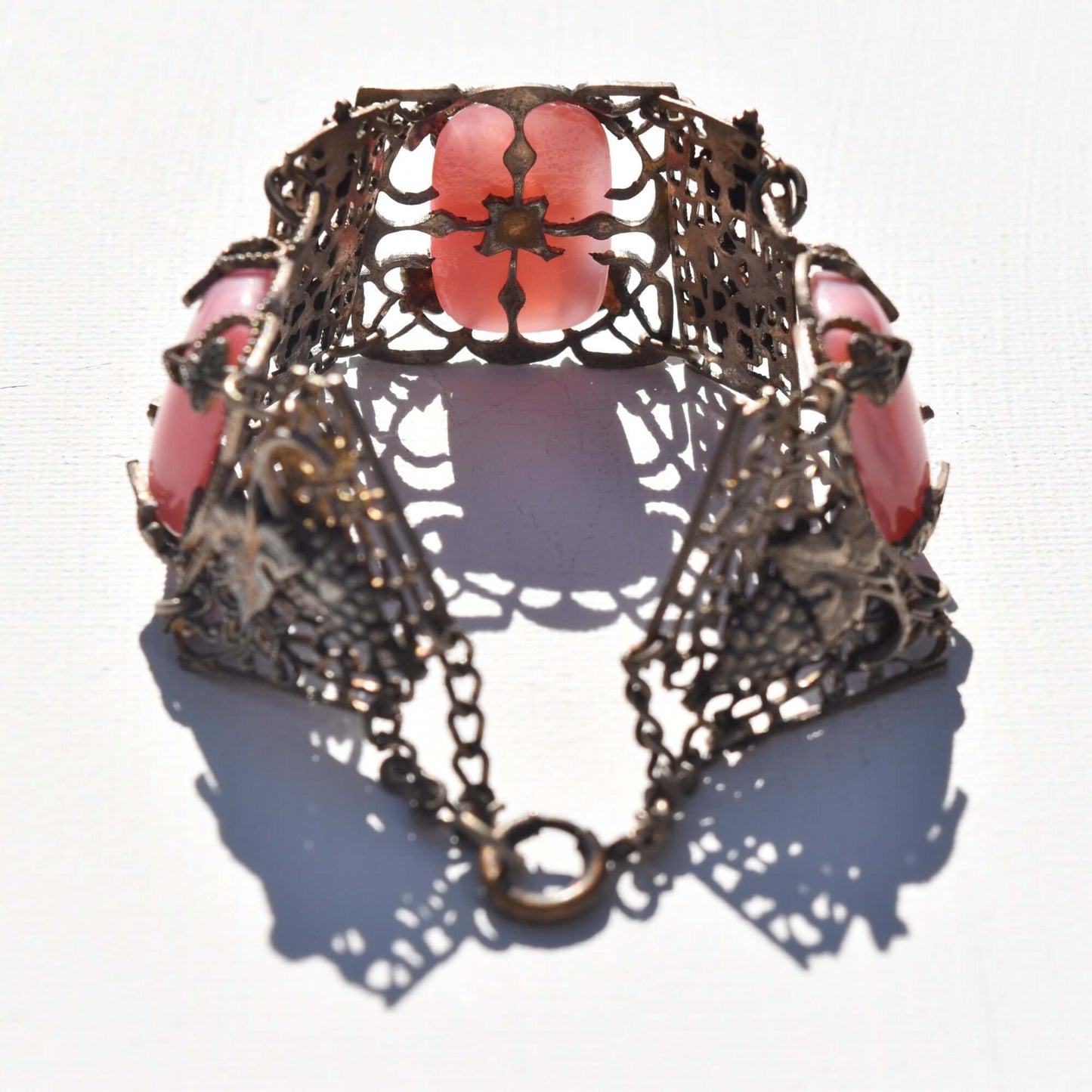 Art Nouveau Czech Pink Peking Glass Grape Motif Bracelet