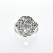 Art Deco Platinum Diamond Dinner Ring W/ Emerald & Ruby Accents, Size 6.75 Scant