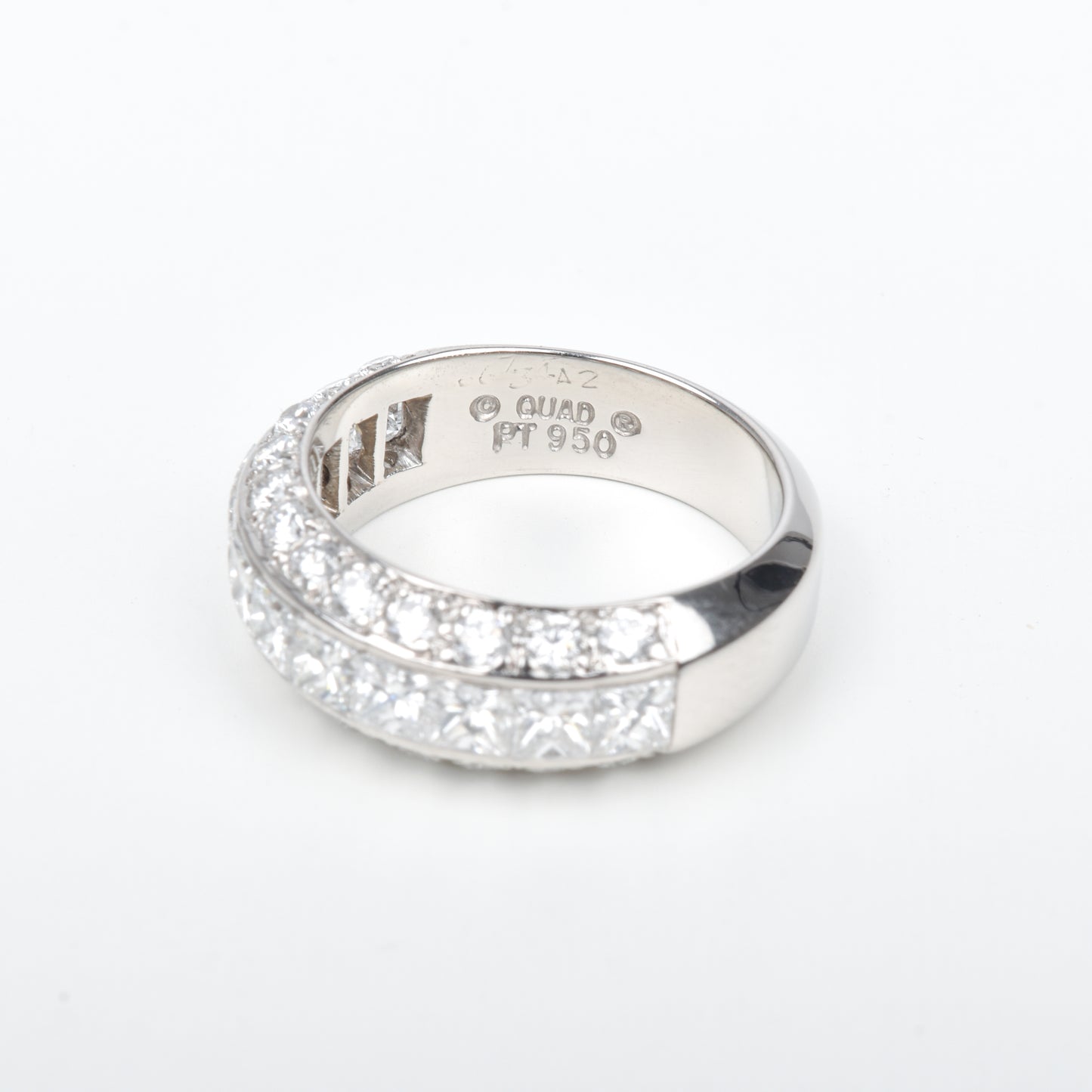 Estate Platinum Diamond Quad Ring, Brilliant & Princess Cut Diamonds, Size 4 1/4 US (scant)