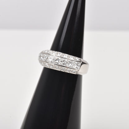 Estate Platinum Diamond Quad Ring, Brilliant & Princess Cut Diamonds, Size 4 1/4 US (scant)