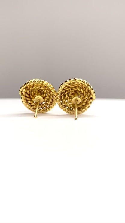 Tiffany & Co Schlumberger 18K Woven Button Stud Earrings, Coiled Rope Earrings, Estate Jewelry, 14.5mm