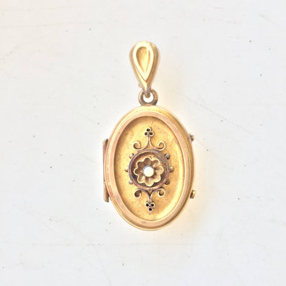 Antique 10 karat gold Victorian locket pendant charm with intricate floral design, perfect keepsake necklace gift for her.