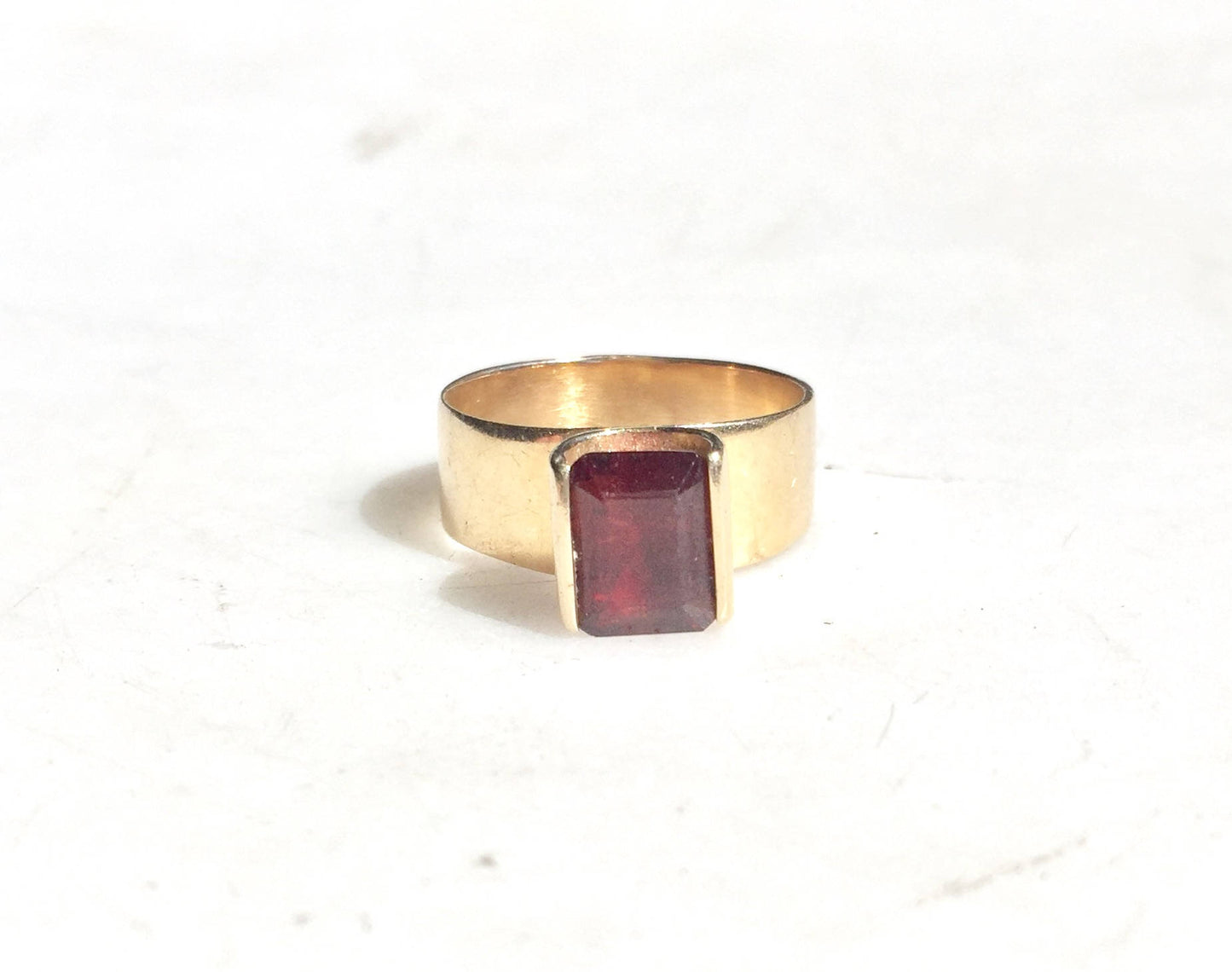 14K yellow gold ring with emerald cut garnet, vintage jewelry gift idea