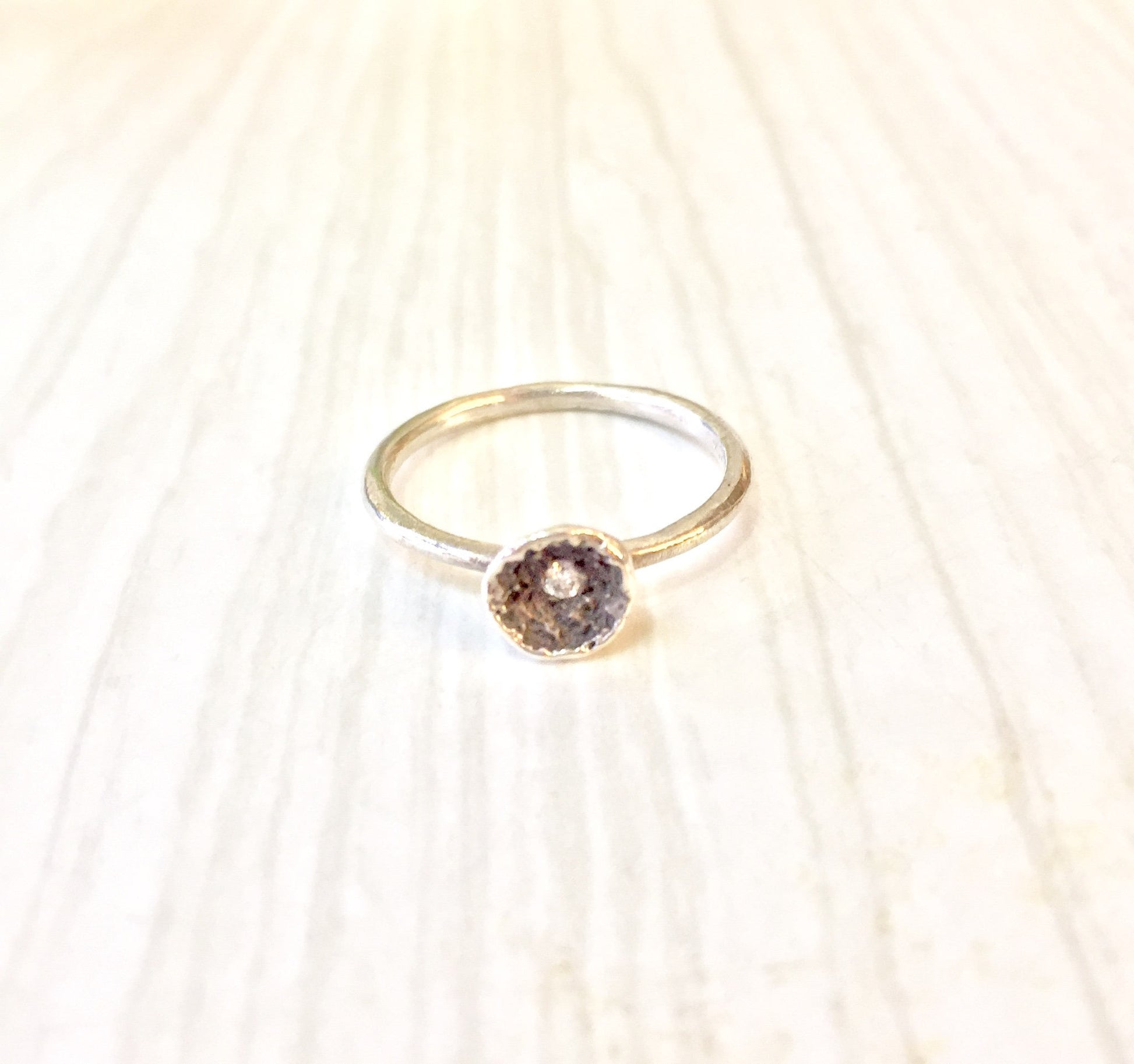 Vintage sterling silver ring with round faceted amethyst gemstone, delicate band, engagement or promise ring jewelry gift