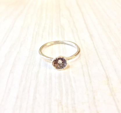 Vintage sterling silver ring with round faceted amethyst gemstone, delicate band, engagement or promise ring jewelry gift