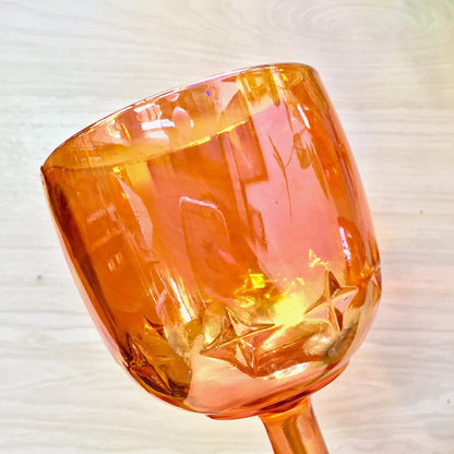 Set of Four Opalescent Wine Glasses | Carnival Glass | Orange Wine Glasses | Home Decor | Glazed Stemware | Wine Glass | Goblet |