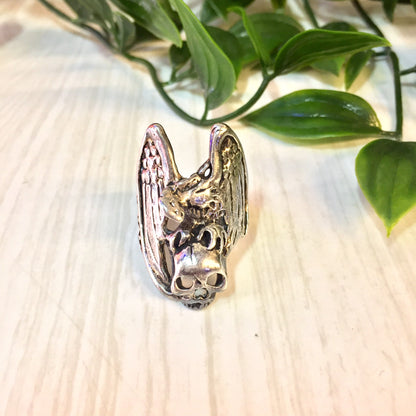 Vintage sterling silver eagle and skull statement ring, biker jewelry