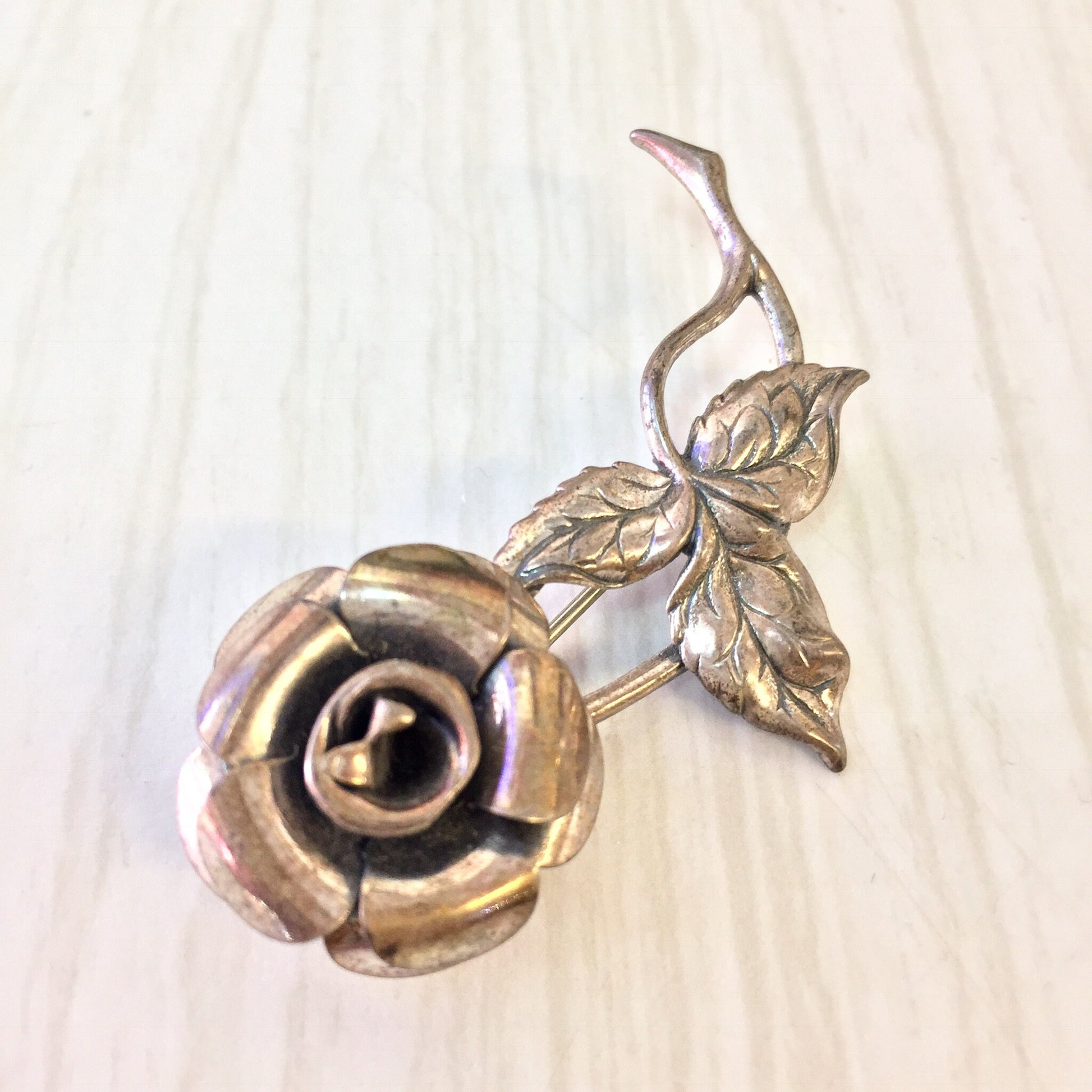 Vintage sterling silver rose flower brooch pin, perfect gift for Mother's Day or any occasion