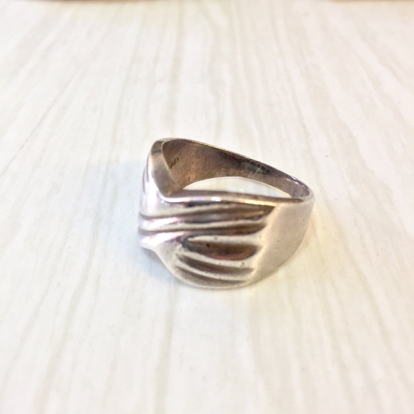 Vintage sterling silver wide band ring with X design, perfect as a statement jewelry piece or gift for Mom on Mother's Day.