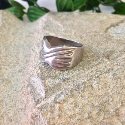 Vintage sterling silver wide band ring with X design, statement jewelry gift for Mother's Day