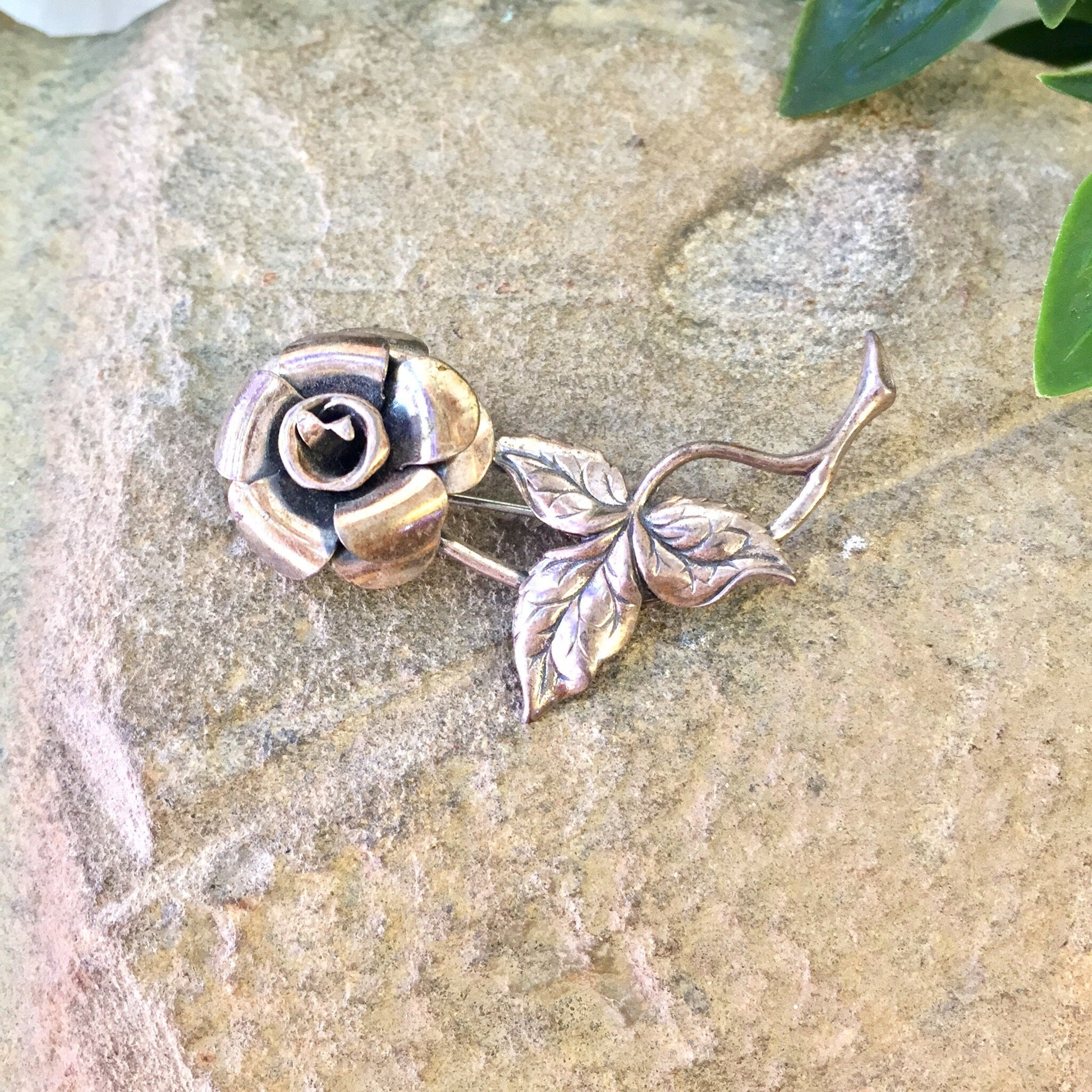 Vintage sterling silver rose flower brooch pin, gift for mom or Mother's Day