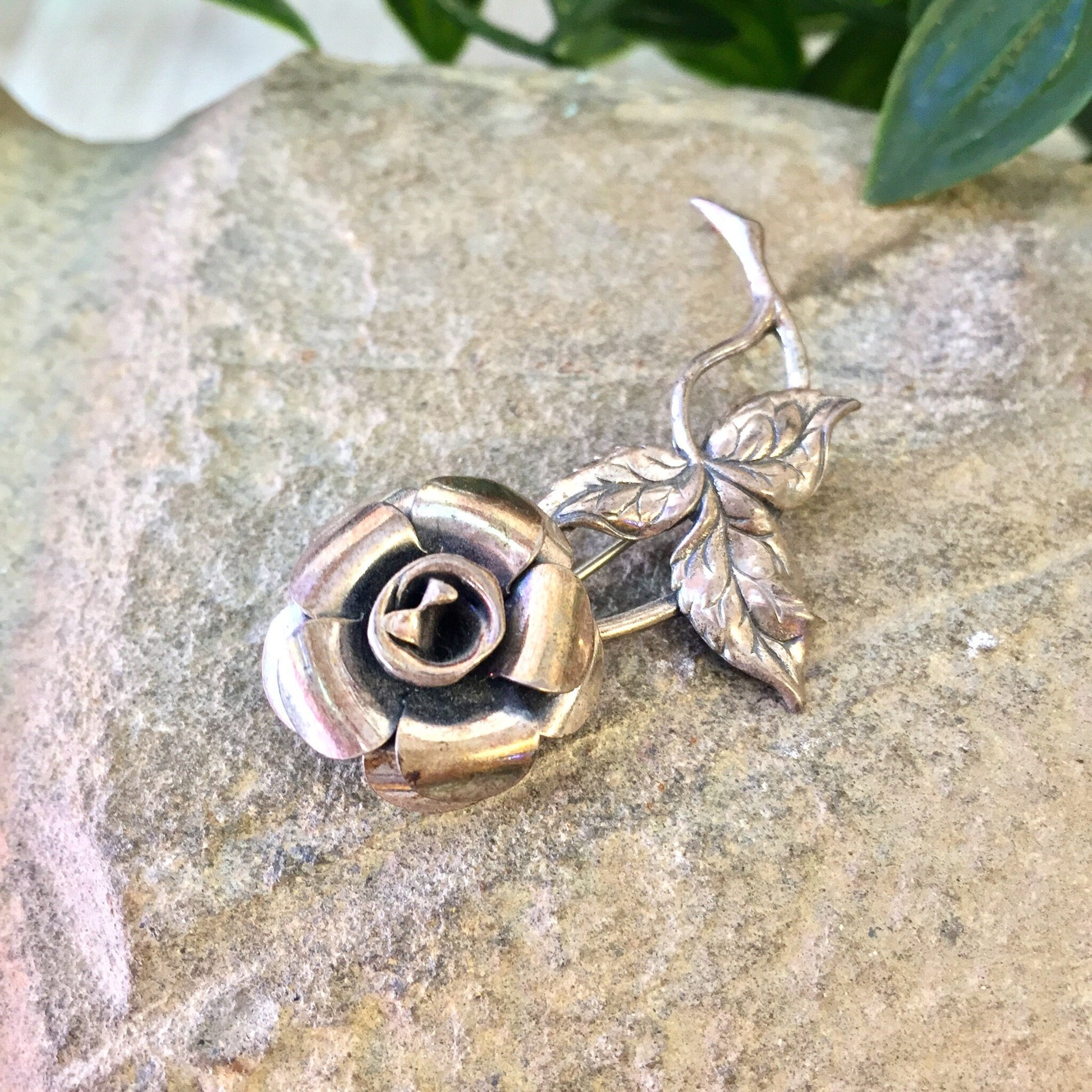 Vintage sterling silver rose flower brooch pin, perfect gift for mom or Mother's Day