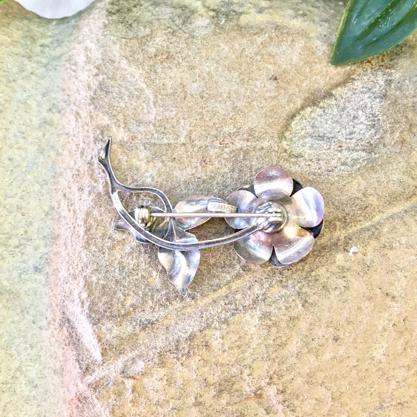 Vintage sterling silver rose flower brooch pin, mothers day jewelry gift