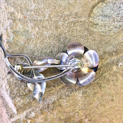 Vintage sterling silver rose flower brooch pin, ideal gift for Mother's Day or any occasion